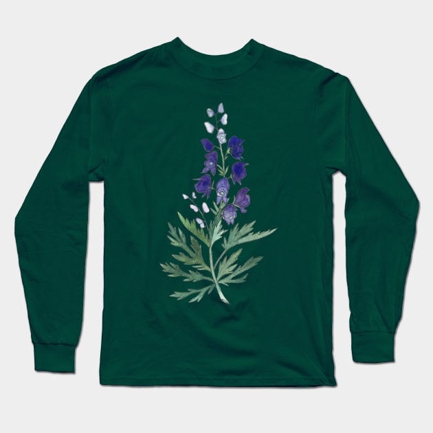 Wolfsbane Watercolor Illustration Long Sleeve T-Shirt by Danica Templeton Art